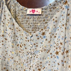 Buddy Love Starry Blue Blouse with Gold Accents
